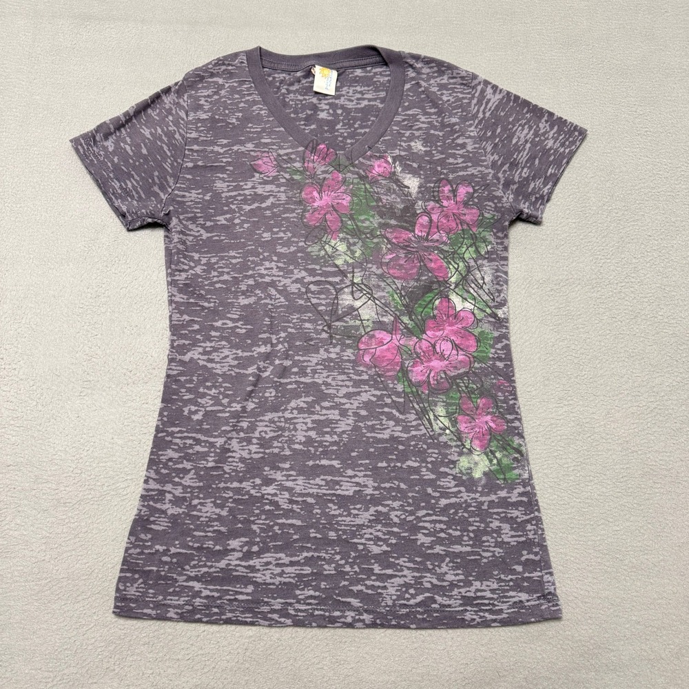 Prairie Mountain Shirt Womens M Purple Floral V Neck USA Y2K Babydoll